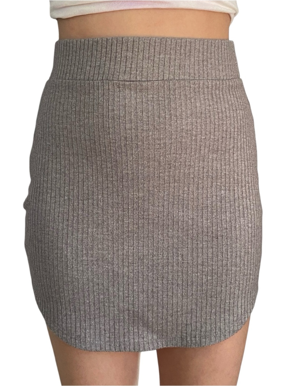 Forever 21 High Waisted High Rise Ribbed Knit Gray Mini Skirt Women's Size S
